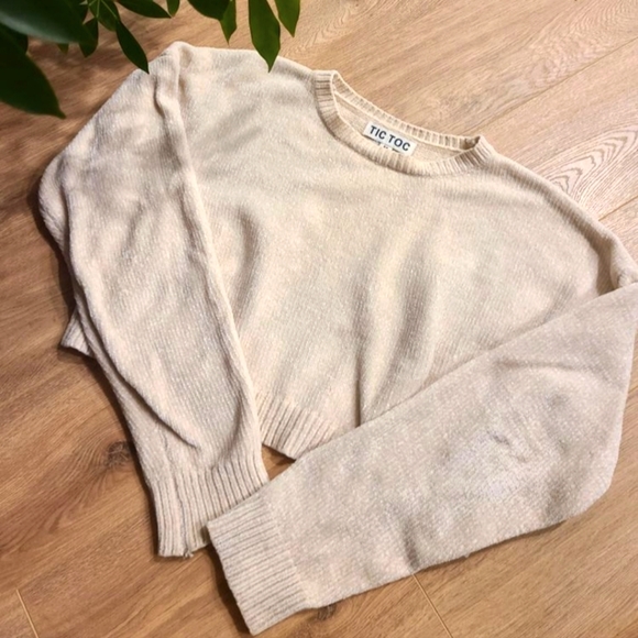 Cropped Chenille Crew Neck Sweater Knit - Picture 1 of 3